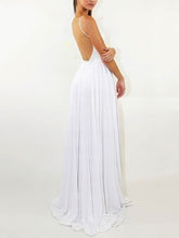 A-Line Scoop Neck Lace Chiffon Sweep Train Wedding Dress with Split Front